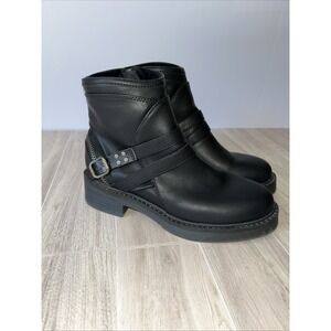 Black Vegan Leather‎ Booties With Buckle Detail Size 6